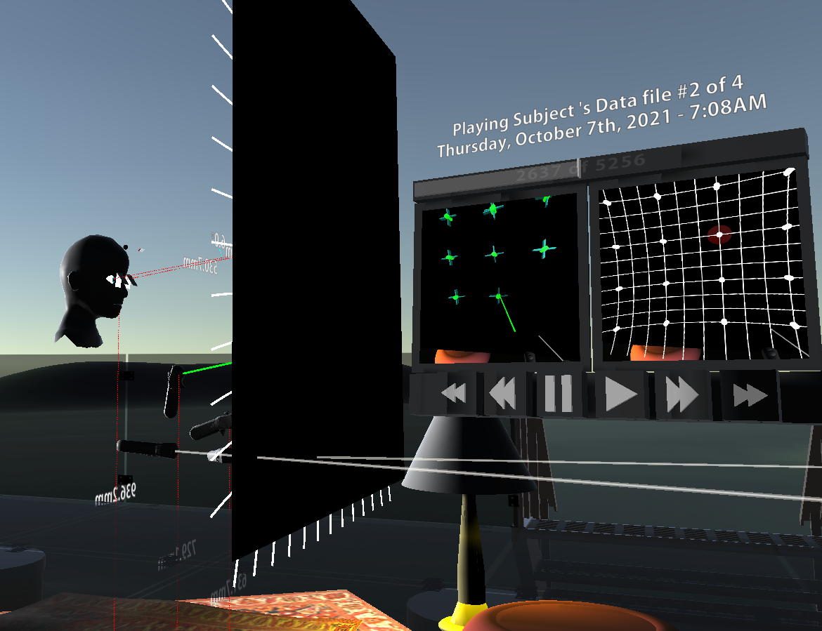 Recorded test session replayed in virtual reality