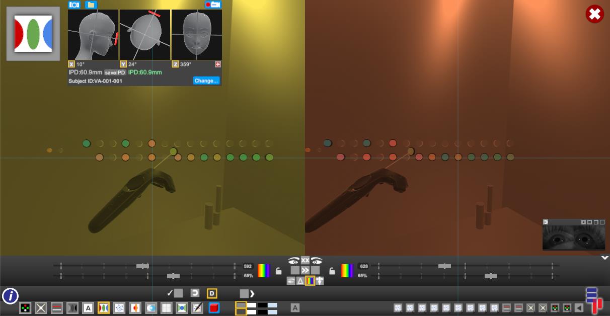 Colour filters applied per eye in Evrisia